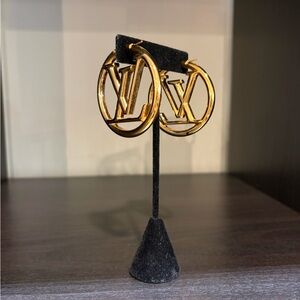 AUTHENTIC Louis Vuitton Gold Logo Hoop Earrings